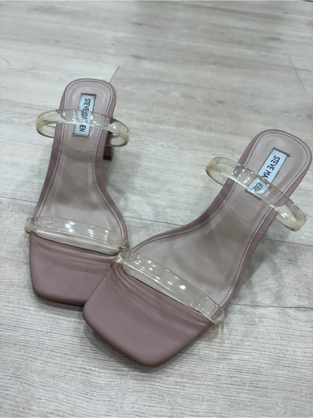 Steve Madden Nude Clear-Strap Block Heel Sandals